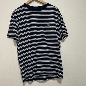 Lacoste Blue and White Striped Short Sleeve Tee